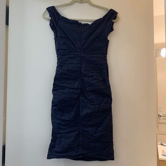 Nicole Miller Navy Off The Shoulder Ruched Dress - Picture 4 of 8